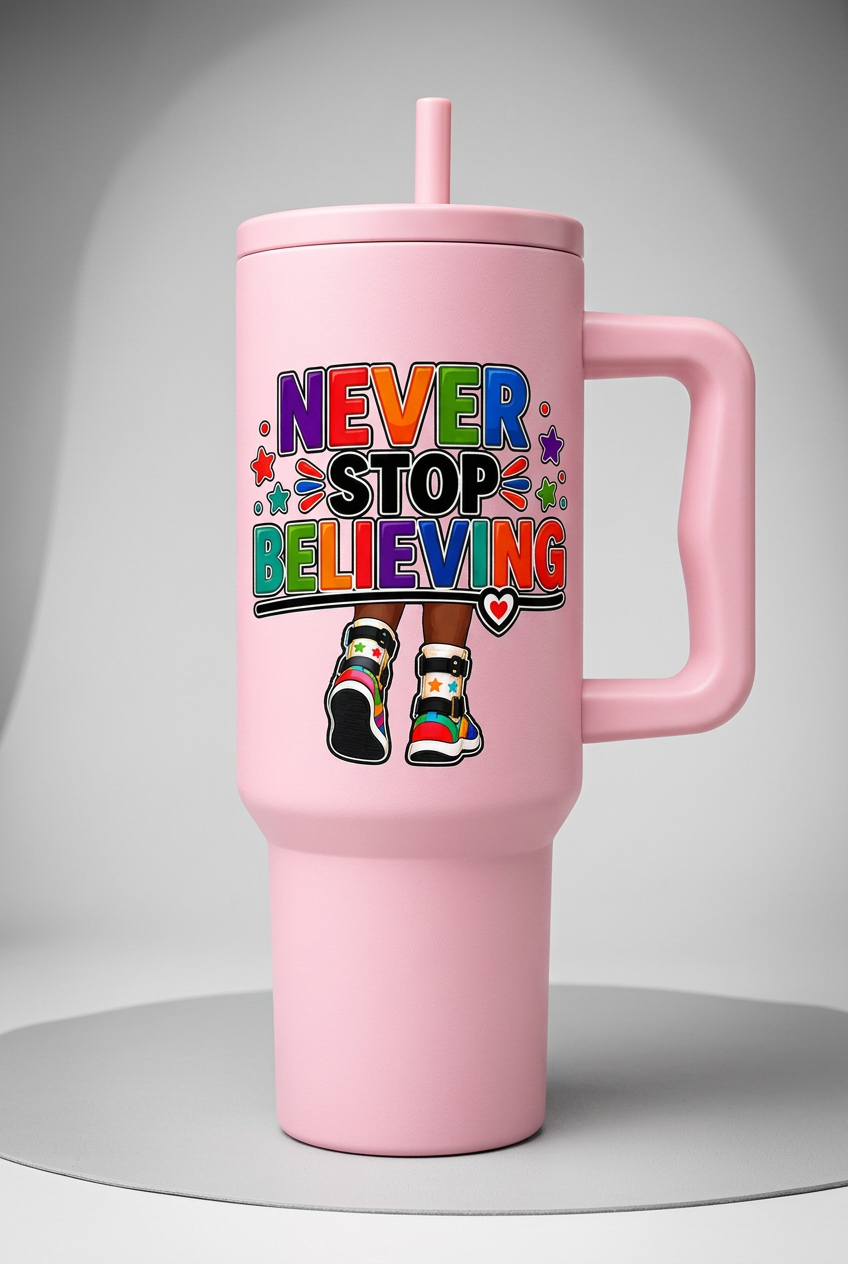Never Stop Believing 40oz Tumbler with Handle